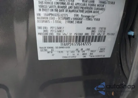 2007 Ford Five Hundred Sel из США, поврежденный, VIN 1FAHP24177G147775